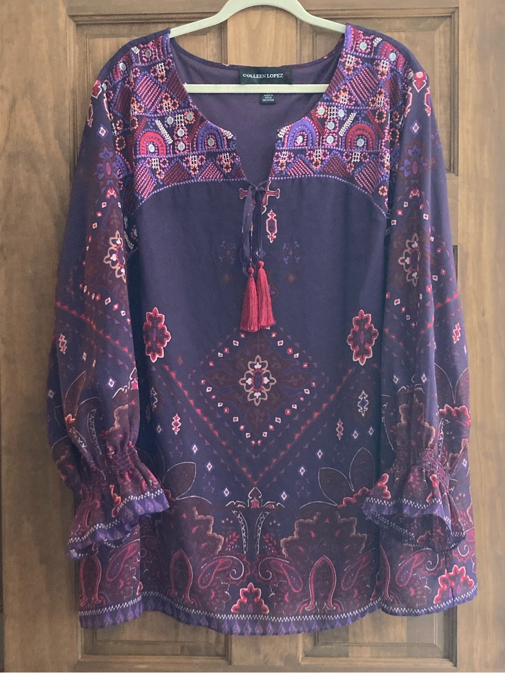 Colleen Lopez Nice Purple 3/4 Sleeve Top 3X